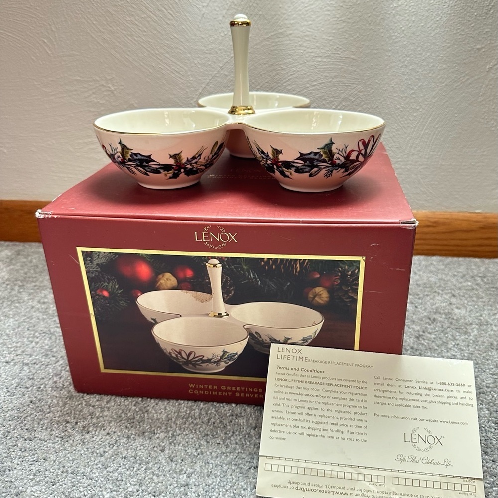 NEW Lenox Winter Greetings 3-Section Condiment Server Candy Dish